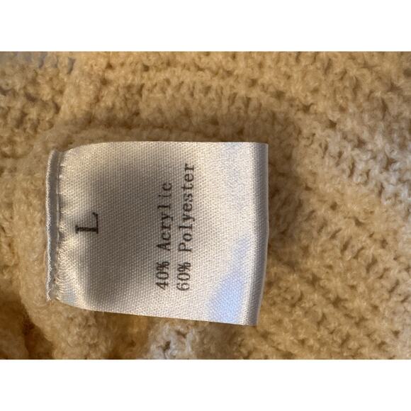 Women's Cream Knit Boho Granny Cottagecore Button Up Cardigan Sweater Sz L Prep - Picture 3 of 8